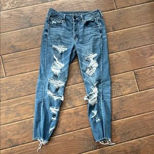 American Eagle Outfitters Distressed Blue Ankle Jeans